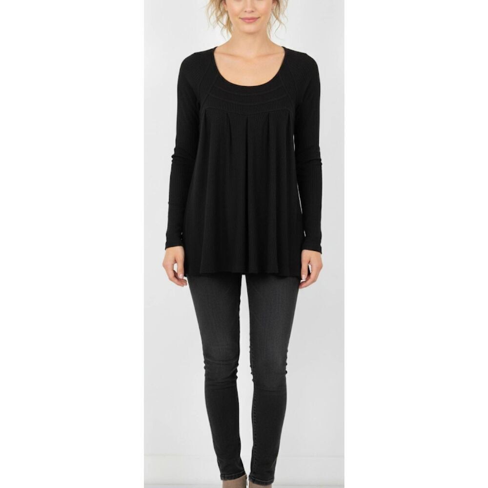 Free People Womens Medium it's always been you scoop neck boho black ribbed top